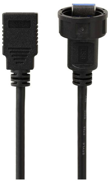 Produktbild: USB 3.0-Buchse auf Stecker, IP67 (Gewinde), Kabel 0,5m TC-E13T-MU3-MWA/FU3-NWA-0.5PV-S Wasserdichtes Kunststoffkabel TC-13543564