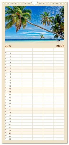 Produktbild: Familienplaner 2026 - Str&auml;nde wie ein Traum mit 5 Spalten (Wandkalender, 21 x 45 cm) CALVENDO