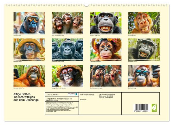 Produktbild: Affige Selfies. Tierisch witziges aus dem Dschungel (hochwertiger Premium Wandkalender 2026 DIN A2 quer), Kunstdruck in Hochglanz