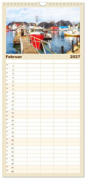 Produktbild: Familienplaner 2027 - Norwegens K&uuml;stenst&auml;dte mit 5 Spalten (Wandkalender, 21 x 45 cm) CALVENDO