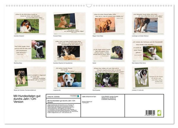 Produktbild: Mit Hundezitaten gut durchs Jahr / CH-Version (Wandkalender 2026 DIN A2 quer), CALVENDO Monatskalender
