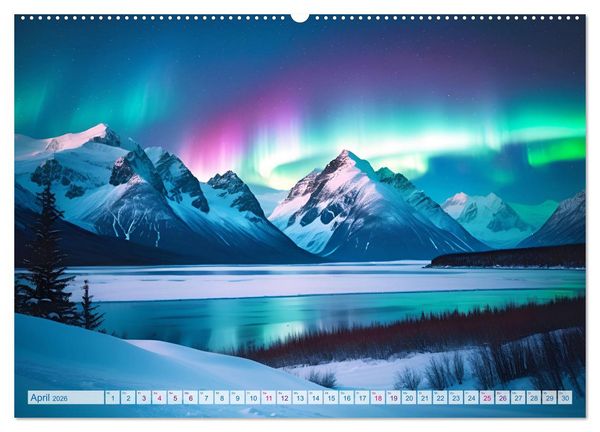 Produktbild: Traumhafte Polarlichter . Licht, Schnee und Eis hoch im Norden (hochwertiger Premium Wandkalender 2026 DIN A2 quer), Kunstdruck in Hochglanz