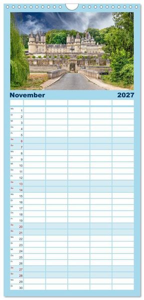 Produktbild: Familienplaner 2027 - Ch&acirc;teaux. Im Tal der Loire mit 5 Spalten (Wandkalender, 21 x 45 cm) CALVENDO