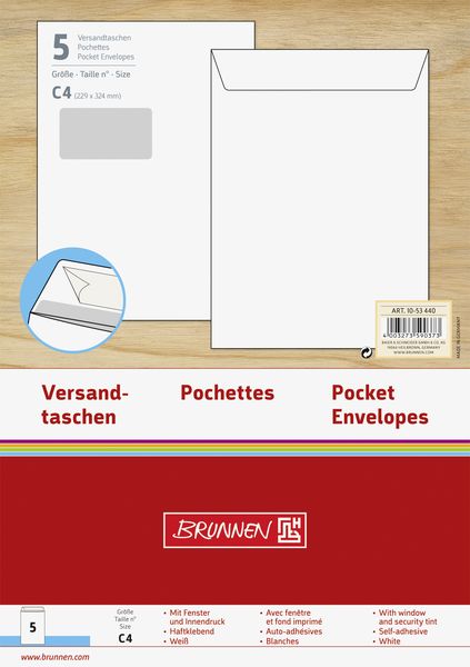 Produktbild: Brunnen Versandtasche C4 wei&szlig; m.Fenster 5St