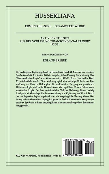 Produktbild: Aktive Synthesen: Aus der Vorlesung "Transzendentale Logik" 1920/21