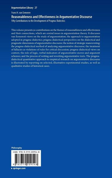 Produktbild: Reasonableness and Effectiveness in Argumentative Discourse