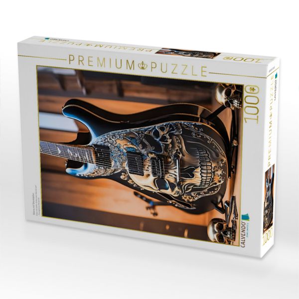 Produktbild: CALVENDO Puzzle Gitarre mit Totenk&ouml;pfen | 1000 Teile Lege-Gr&ouml;&szlig;e 64x48cm Foto-Puzzle f&uuml;r gl&uuml;ckliche Stunden