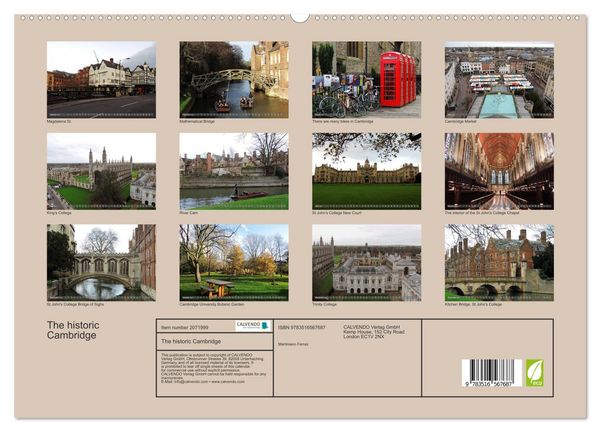 Produktbild: The historic Cambridge (High Quality Premium Wall Calendar 2026 DIN A2 landscape),CALVENDO 12 Month Wall Calendar