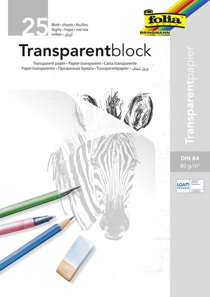 Folia Transparentpapierblock 80g/m², DIN A4, 25 Blatt, weiß transparent