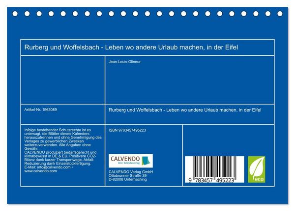 Produktbild: Rurberg und Woffelsbach - Leben wo andere Urlaub machen, in der Eifel (Tischkalender 2026 DIN A5 quer), CALVENDO Monatskalender