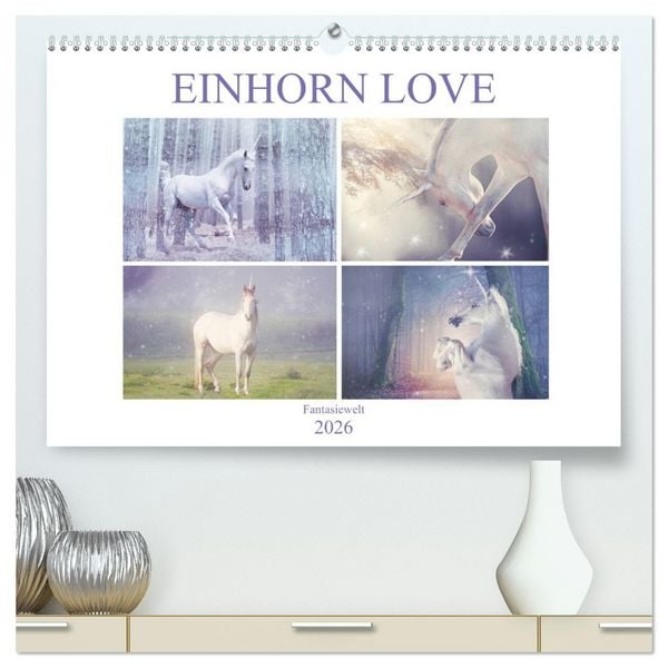 Produktbild: Einhorn Love - Fantasiewelt (hochwertiger Premium Wandkalender 2026 DIN A2 quer), Kunstdruck in Hochglanz