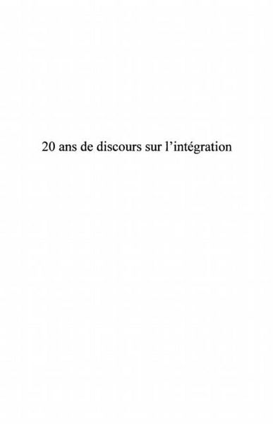 Produktbild: 20 ans de discours sur l'integration