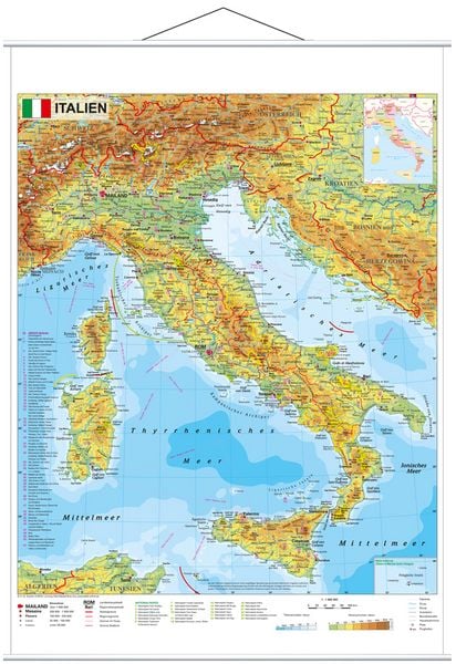 Produktbild: Italien physisch, Wandkarte mit Metallbeleistung