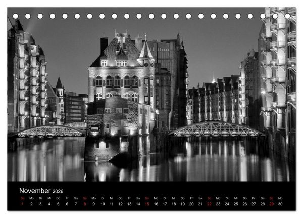 Produktbild: Hamburg monochrome Impressionen (Tischkalender 2026 DIN A5 quer), CALVENDO Monatskalender