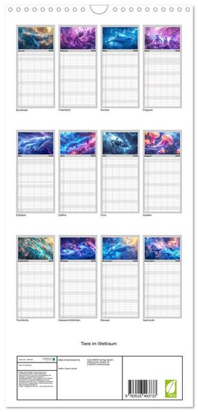 Produktbild: Familienplaner 2026 - Tiere im Weltraum mit 5 Spalten (Wandkalender, 21 x 45 cm) CALVENDO