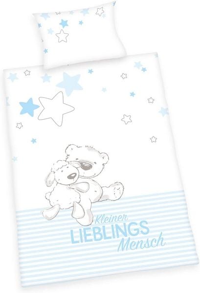 Produktbild: Herding 2685919063 - Lieblingsmensch, blau, Flanell Bettw&auml;sche Set, Bio Cotton, Mehrfarbig, 40 x 60 cm, 100 x 135 cm