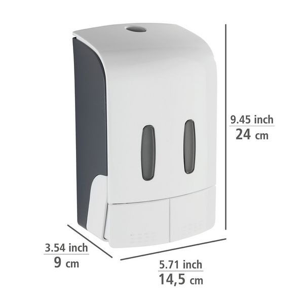 Produktbild: 2-Kammer Desinfektionsmittel- und Seifenspender Mod. Tartas Wei&szlig;, F&uuml;llmenge je Kammer: 480 ml