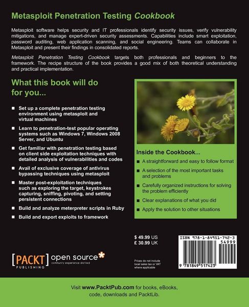 Produktbild: Metasploit Penetration Testing Cookbook