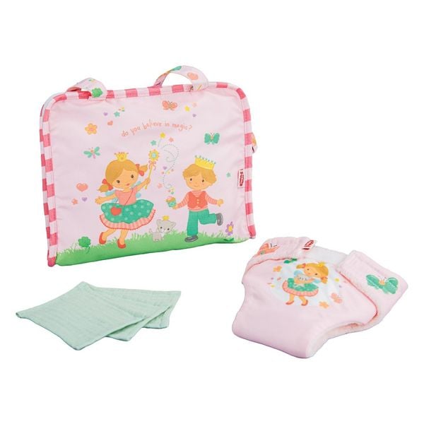 Produktbild: Puppen-Wickeltasche ''Prinzessin Emily'' mit Stoffwindel und 3 St&uuml;ck Mullt&uuml;che