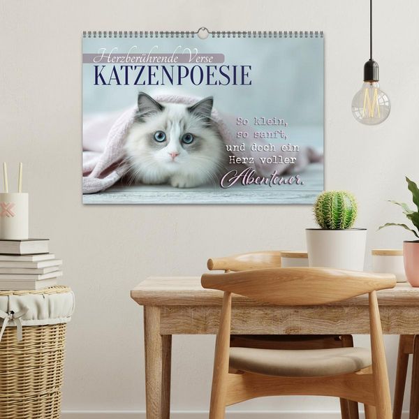Produktbild: Katzenpoesie - Herzber&uuml;hrende Verse (Wandkalender 2026 DIN A3 quer), CALVENDO Monatskalender