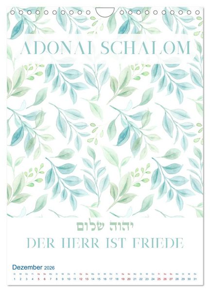 Produktbild: Hebr&auml;ische Namen Gottes aus der Torah (Wandkalender 2026 DIN A4 hoch), CALVENDO Monatskalender