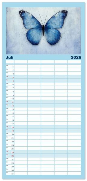 Produktbild: Familienplaner 2026 - Blauer Zauberflug mit 5 Spalten (Wandkalender, 21 x 45 cm) CALVENDO