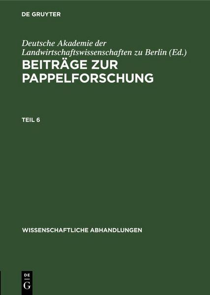 Produktbild: Beitr&auml;ge zur Pappelforschung. Teil 6