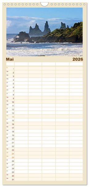 Produktbild: Familienplaner 2026 - Island - Land zwischen Feuer und Eis mit 5 Spalten (Wandkalender, 21 x 45 cm) CALVENDO