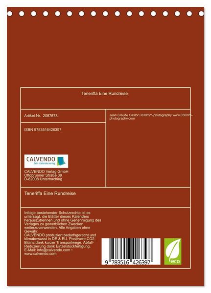 Produktbild: Teneriffa Eine Rundreise (Tischkalender 2026 DIN A5 hoch), CALVENDO Monatskalender