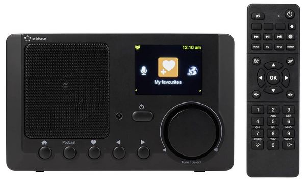 Produktbild: Renkforce RF-IR-MONO2 Internet Tischradio Internet Bluetooth&reg;, Internetradio, DLNA Inkl. Fernbedienung, DLNA-f&auml;hig, Weckfunktion Black
