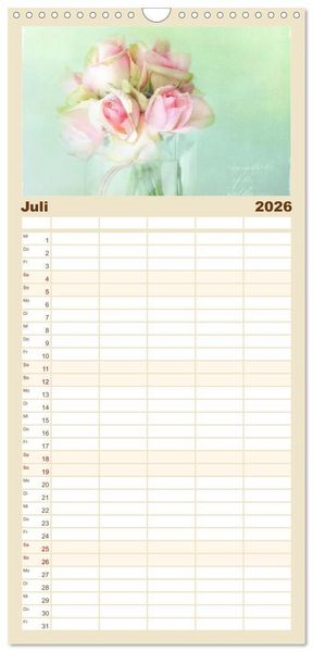 Produktbild: Familienplaner 2026 - Vintage Flowers mit 5 Spalten (Wandkalender, 21 x 45 cm) CALVENDO