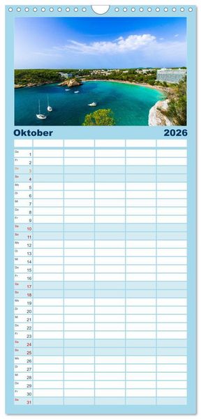 Produktbild: Familienplaner 2026 - Menorca - die kleine Schwester von Mallorca mit 5 Spalten (Wandkalender, 21 x 45 cm) CALVENDO