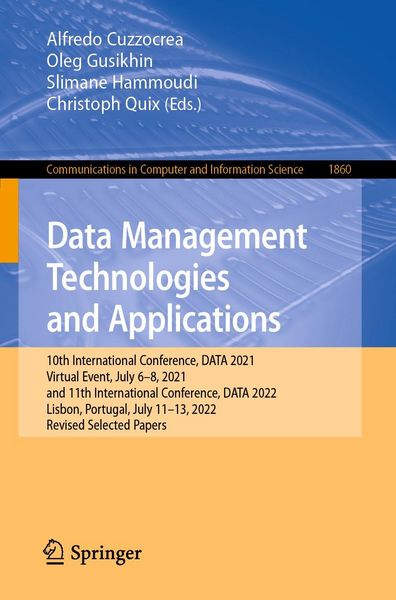 Produktbild: Data Management Technologies and Applications