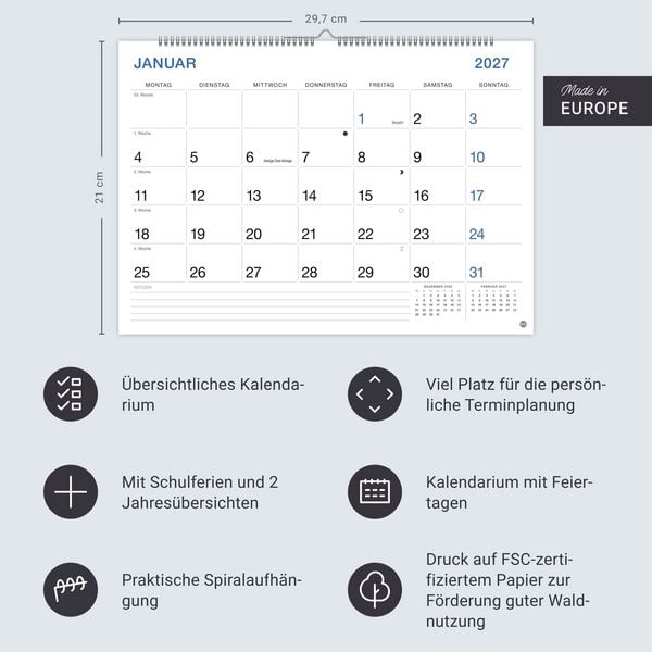 Produktbild: B&uuml;ro Monatsplaner 2027