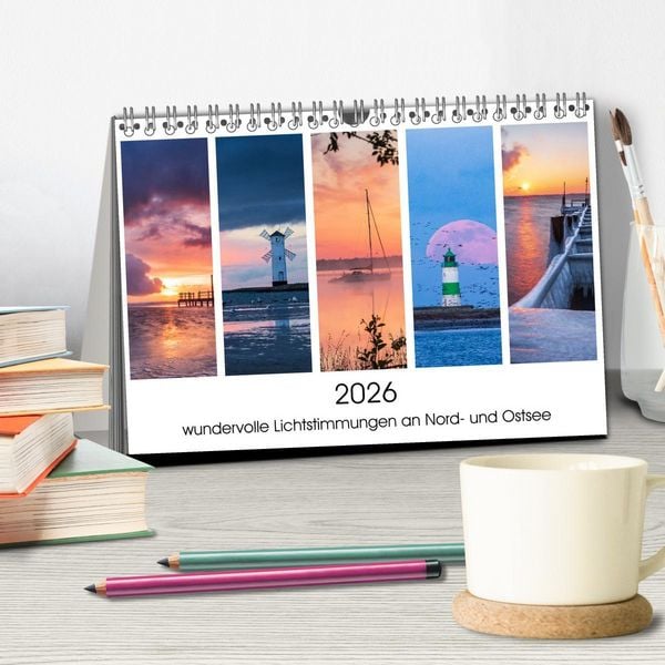 Produktbild: 2026 - wundervolle Lichtstimmungen an Nord- und Ostsee (Tischkalender 2026 DIN A5 quer), CALVENDO Monatskalender