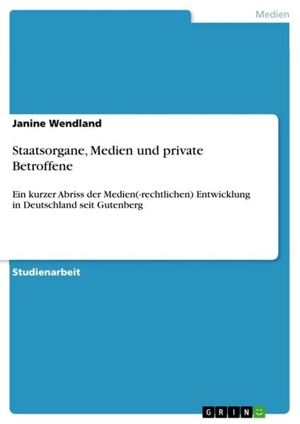 Staatsorgane, Medien und private Betroffene, Taschenbuch von Janine Wendland, GRIN, 9783640163601