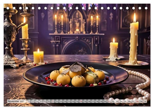 Produktbild: Schattenbankett - Gothic Fine Dining &ndash; 12 Men&uuml;s in dunkler Eleganz (Tischkalender 2027 DIN A5 quer), CALVENDO Monatskalender