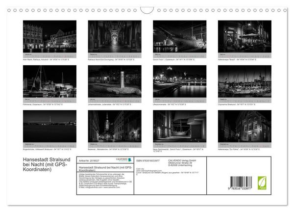 Produktbild: Hansestadt Stralsund bei Nacht (mit GPS-Koordinaten) (Wandkalender 2026 DIN A3 quer), CALVENDO Monatskalender