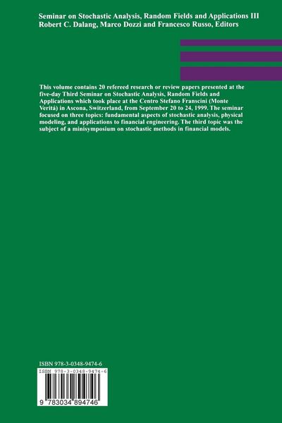 Produktbild: Seminar on Stochastic Analysis, Random Fields and Applications III