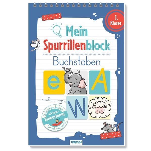 TRÖTSCH - Spurrillenblock 'Buchstaben' | Übungsbuch mit vorgeprägten Linien zum Erlernen der Groß- und Kleinbuchstaben. Übungsheft zum Buchstaben
