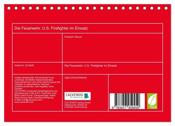 Produktbild: Die Feuerwehr. U.S. Firefighter im Einsatz (Tischkalender 2026 DIN A5 quer), CALVENDO Monatskalender
