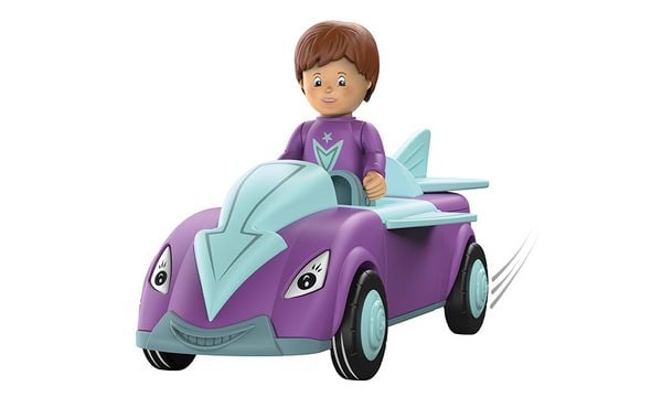 SIKU 0114 - Toddys, Jum Jumpy, Spielzeugauto mit Rückziehmotor und Spielfigur, lila/türkis