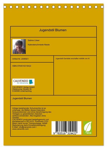 Produktbild: Jugendstil Blumen (Tischkalender 2026 DIN A5 hoch), CALVENDO Monatskalender