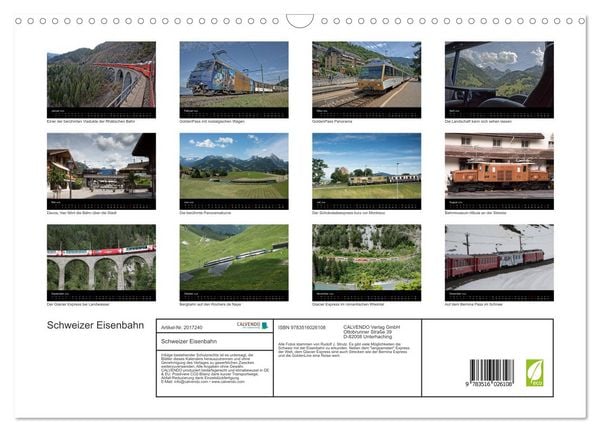 Produktbild: Schweizer Eisenbahn (Wandkalender 2026 DIN A3 quer), CALVENDO Monatskalender