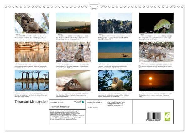 Produktbild: Traumwelt Madagaskar (Wandkalender 2026 DIN A3 quer), CALVENDO Monatskalender