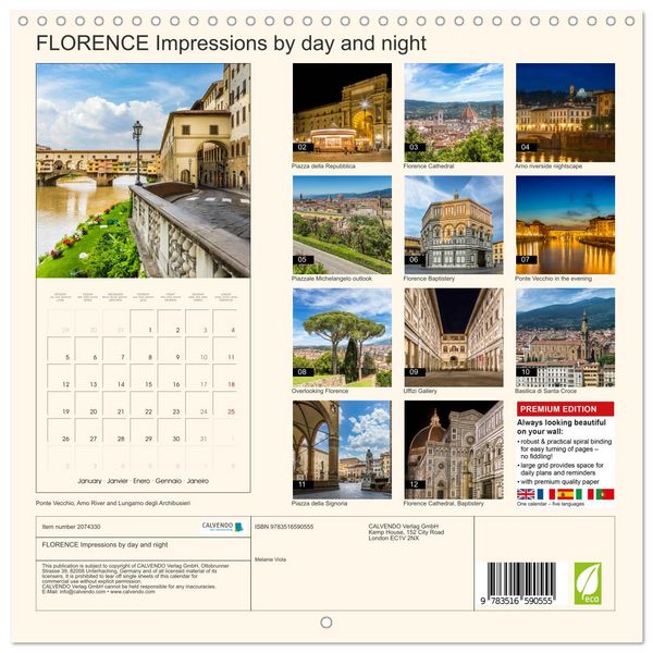 Produktbild: FLORENCE Impressions by day and night (Wall Calendar 2026 12 &times; 12 Inch) CALVENDO 12 Month Wall Calendar