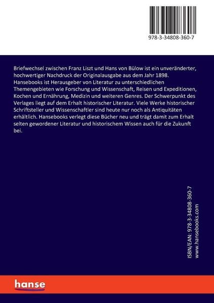 Produktbild: Briefwechsel zwischen Franz Liszt und Hans von B&uuml;low
