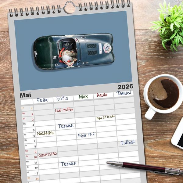 Produktbild: Familienplaner 2026 - Two-Seater Racing Cars 1950-1960 mit 5 Spalten (Wandkalender, 21 x 45 cm) CALVENDO