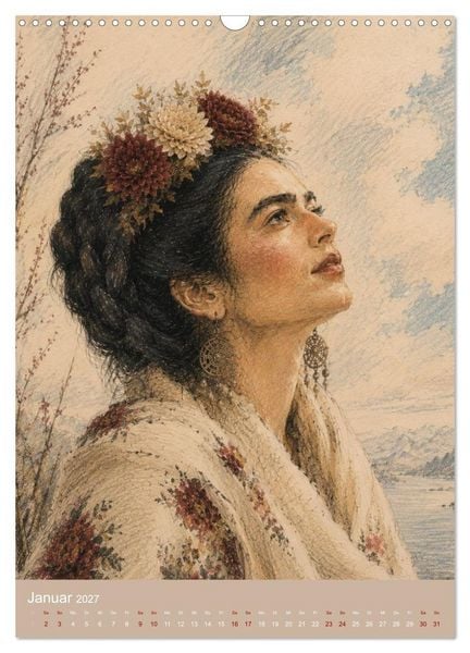 Produktbild: Freude im Haar. Leid im Herzen. Eine Hommage an Frida Kahlo (Wandkalender 2027 DIN A3 hoch), CALVENDO Monatskalender