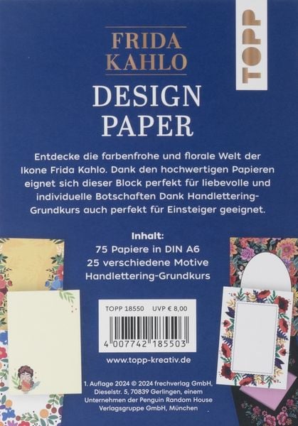 Produktbild: Design Paper Frida Kahlo DIN A6. Mit Handlettering-Grundkurs